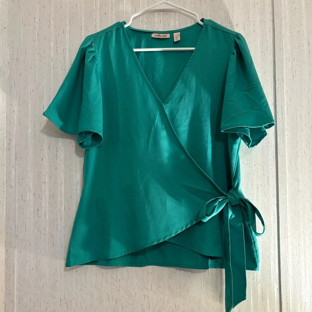 Elegant Teal Wrap Blouse - Picture 1 of 2